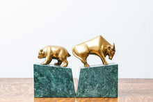 Load image into Gallery viewer, Brass Stock Market Bear and Bull Bookends Vintage Shelf Decor
