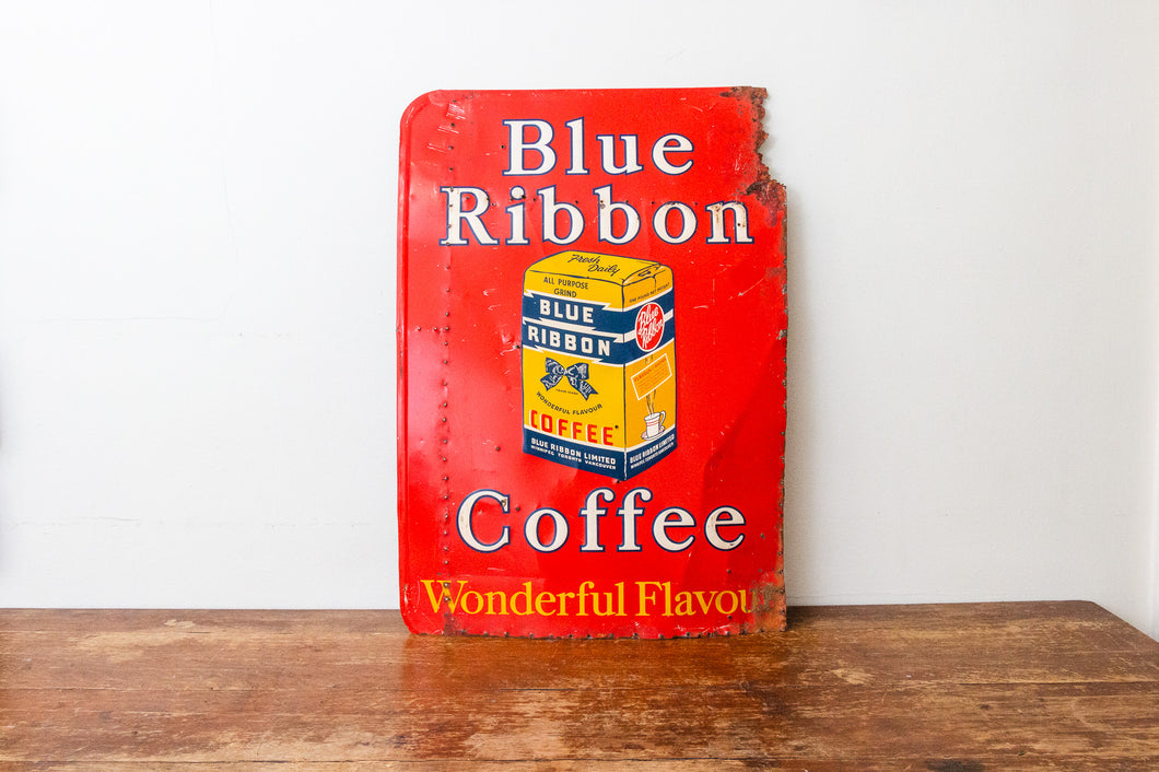 Blue Ribbon Coffee Sign Vintage Mid-Century Advertising Wall Decor - Eagle's Eye Finds