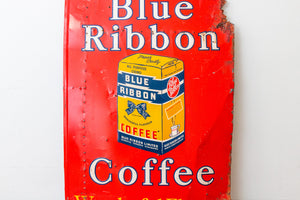 Blue Ribbon Coffee Sign Vintage Mid-Century Advertising Wall Decor - Eagle's Eye Finds