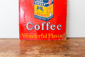 Blue Ribbon Coffee Sign Vintage Mid-Century Advertising Wall Decor - Eagle's Eye Finds