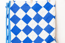 Load image into Gallery viewer, Block on Point Hand Stitched Quilt Vintage Blue Patchwork Farmhouse Decor - Eagle&#39;s Eye Finds
