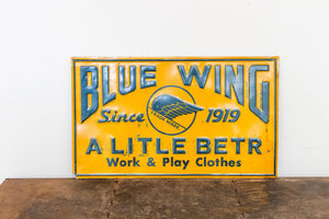 Blue Wing Clothing Sign Vintage Tin Advertising Signage Wall Decor