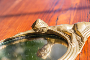 Art Nouveau Woman Mirror Vintage Figural Brass Hand Mirror Vanity Decor