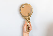 Load image into Gallery viewer, Art Nouveau Woman Mirror Vintage Figural Brass Hand Mirror Vanity Decor
