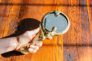 Art Nouveau Woman Mirror Vintage Figural Brass Hand Mirror Vanity Decor