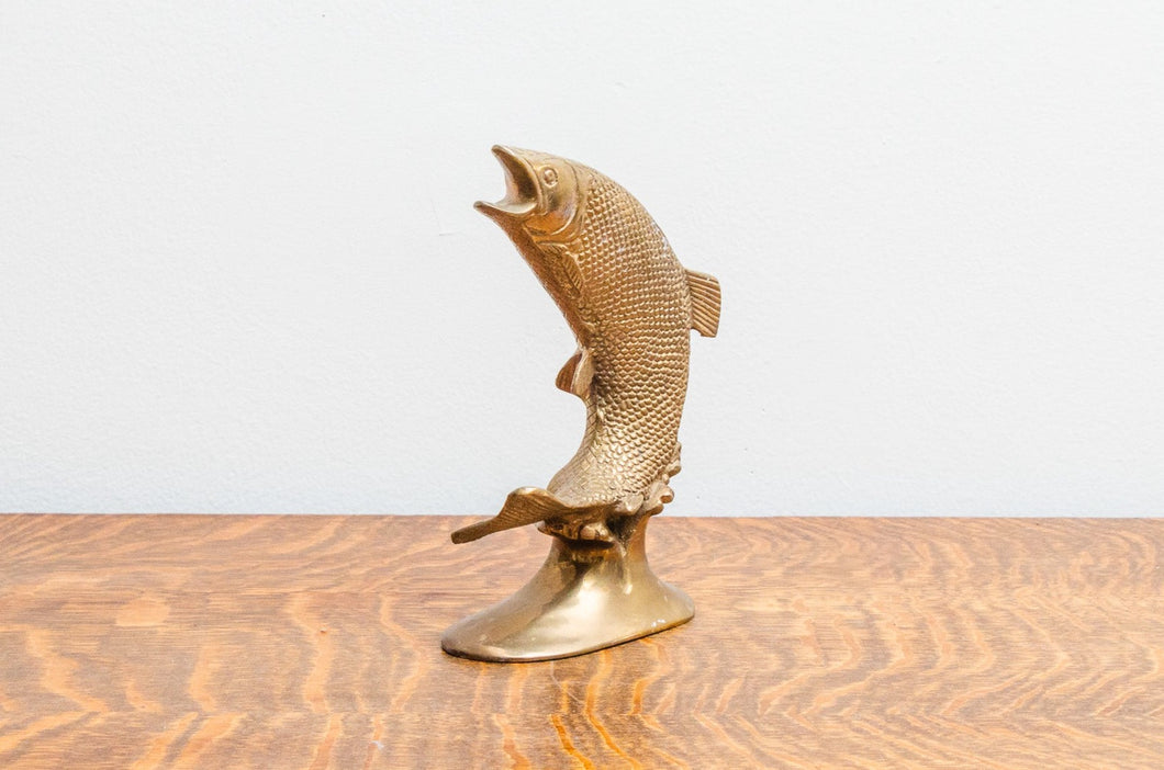 Brass Fish Statue Vintage Mid-Century Shelf Decor