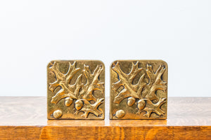 Brass Oak Leaf Bookends Vintage Shelf Decor