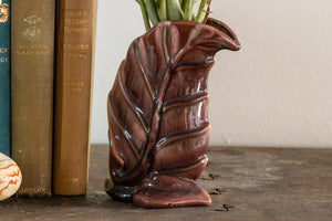 Brown Haegar Leaf Vase Vintage Mid-Century Planter