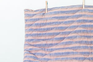 Brown and Blue Chambray Quilt Vintage Camping Blanket