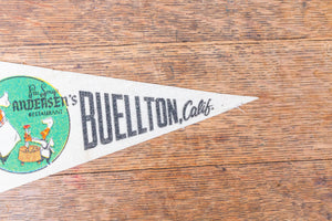Buellton California White Felt Pennant Vintage CA Pea Soup Andersen's - Eagle's Eye Finds