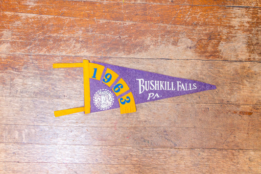 1963 Bushkill Falls Pennsylvania Felt Pennant Vintage Purple PA Wall Decor - Eagle's Eye Finds