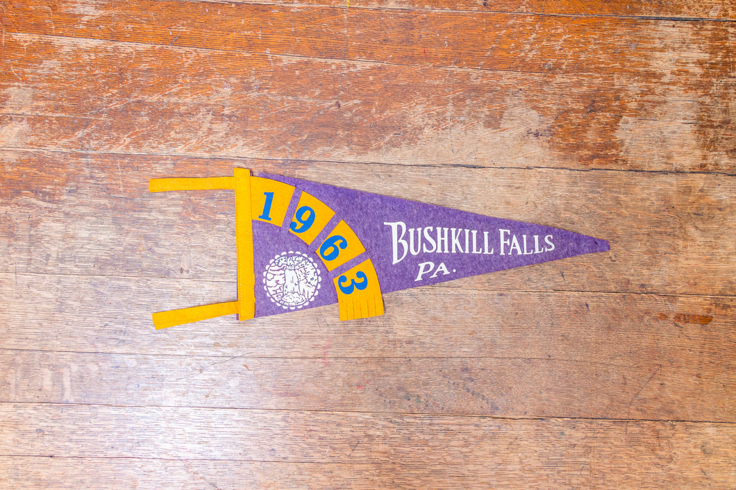 1963 Bushkill Falls Pennsylvania Felt Pennant Vintage Purple PA Wall Decor - Eagle's Eye Finds