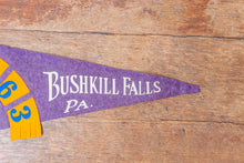 Load image into Gallery viewer, 1963 Bushkill Falls Pennsylvania Felt Pennant Vintage Purple PA Wall Decor - Eagle&#39;s Eye Finds
