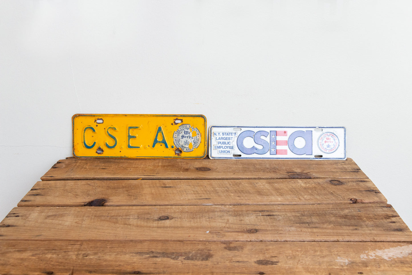New York CSEA Booster License Plates Vintage Civil Service Employees Association Collectibles - Eagle's Eye Finds