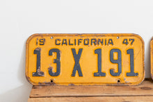 Load image into Gallery viewer, California 1947 License Plate Pair Vintage YOM DMV Clear Car Decor 13-X-191 - Eagle&#39;s Eye Finds

