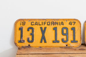 California 1947 License Plate Pair Vintage YOM DMV Clear Car Decor 13-X-191 - Eagle's Eye Finds