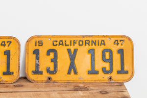 California 1947 License Plate Pair Vintage YOM DMV Clear Car Decor 13-X-191 - Eagle's Eye Finds