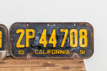 Load image into Gallery viewer, California 1951 License Plate Pair Vintage Wall Hanging Decor - Eagle&#39;s Eye Finds
