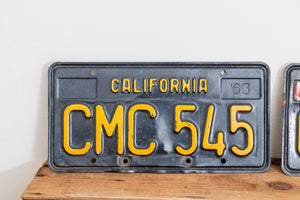 California 1963 License Plate Pair Vintage YOM DMV Clear Car Decor CMC 545 - Eagle's Eye Finds