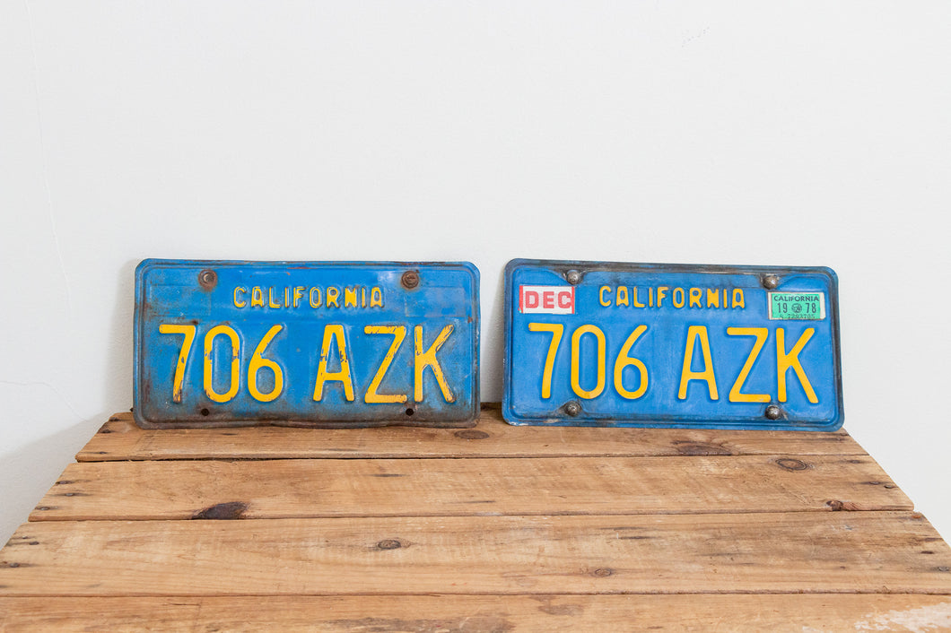 California 1978 License Plate Pair Vintage Wall Hanging Decor - Eagle's Eye Finds