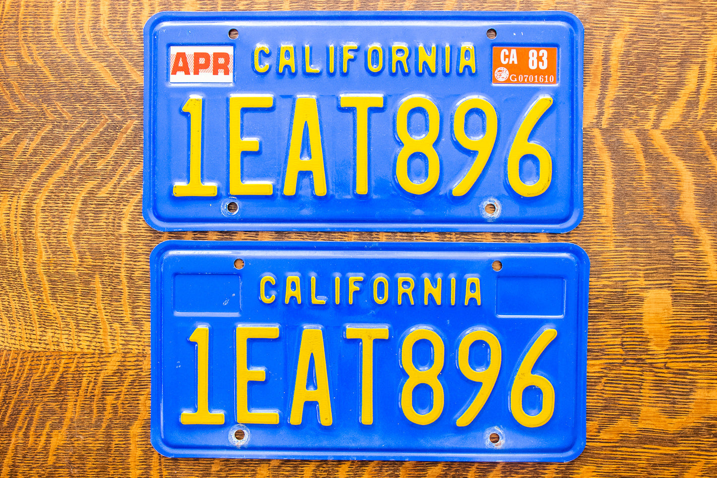 1980 California License Plate Pair Vintage DMV Clear EAT