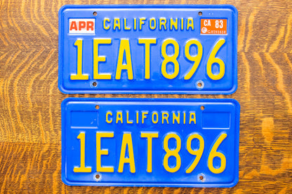 1980 California License Plate Pair Vintage DMV Clear EAT