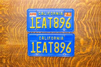 1980 California License Plate Pair Vintage DMV Clear EAT