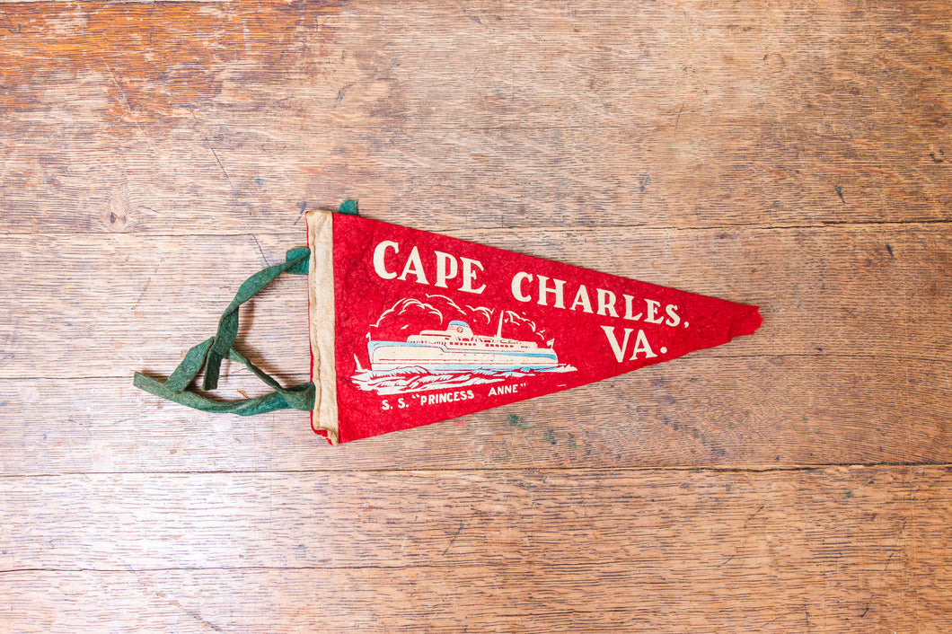 Cape Charles Virginia Red Felt Pennant Vintage VA Wall Decor - Eagle's Eye Finds