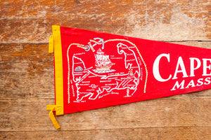 Cape Cod Massachusetts Red Felt Pennant Vintage Nautical Wall Decor