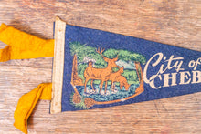 Load image into Gallery viewer, Cheboygan Michigan Felt Pennant Vintage Blue Wall Decor - Eagle&#39;s Eye Finds
