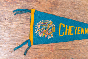 Cheyenne Wyoming Blue Felt Pennant Vintage WY Wall Decor - Eagle's Eye Finds