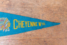 Load image into Gallery viewer, Cheyenne Wyoming Blue Felt Pennant Vintage WY Wall Decor - Eagle&#39;s Eye Finds
