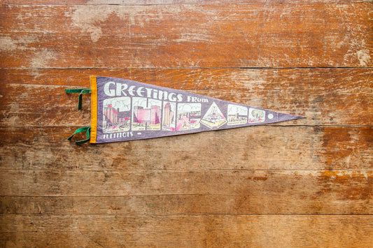 Chicago Felt Pennant Vintage Illinois Grey Wall Decor