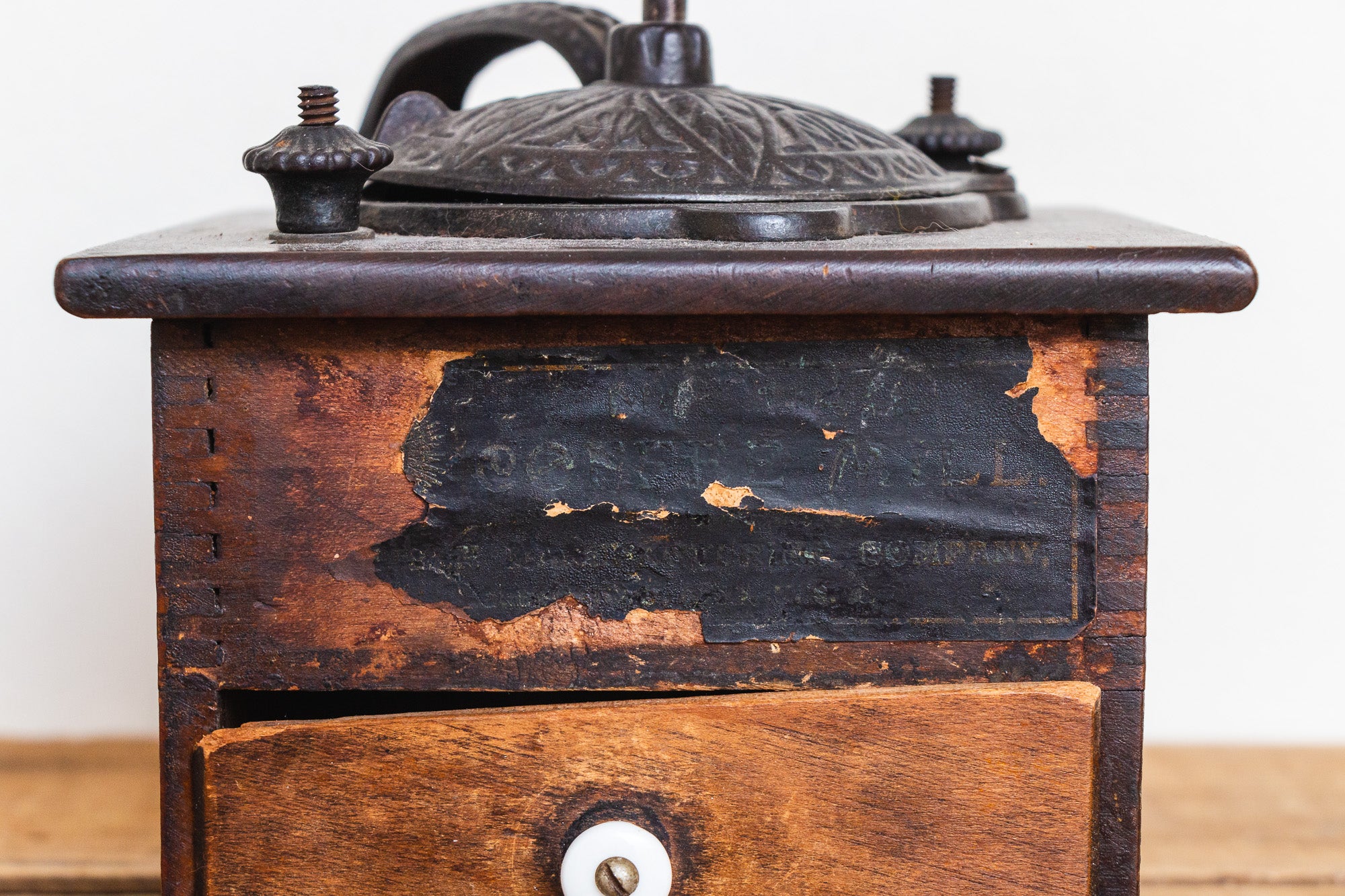 Vintage Coffee Grinder Wood With Copper Front Farmhouse Kitchen Decor Made  in West Germany 