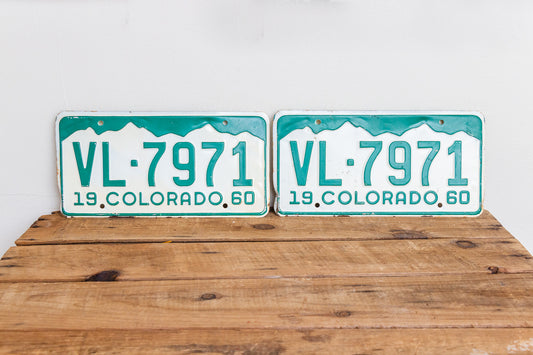 Colorado 1960 License Plate Pair Vintage White CO Wall Hanging Decor - Eagle's Eye Finds