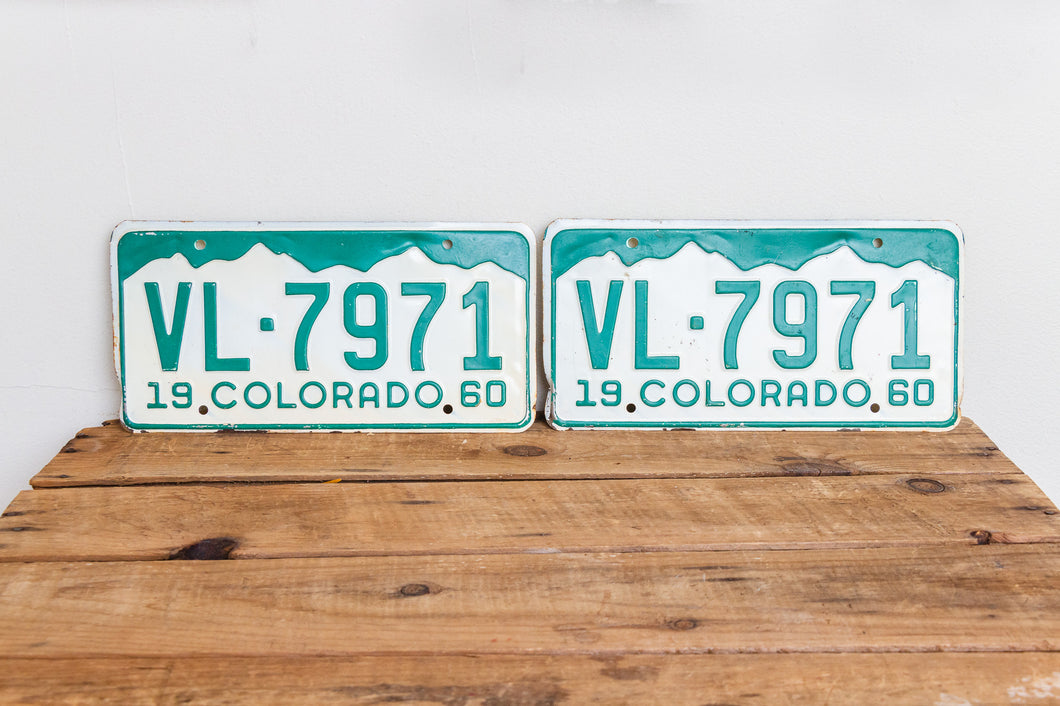 Colorado 1960 License Plate Pair Vintage White CO Wall Hanging Decor - Eagle's Eye Finds