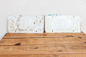Colorado 1960 License Plate Pair Vintage White CO Wall Hanging Decor - Eagle's Eye Finds
