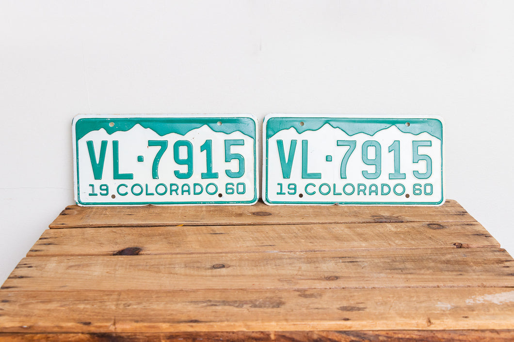 Colorado 1960 License Plate Pair Vintage Green and White CO Wall Hanging Decor VL-7915 - Eagle's Eye Finds