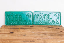 Load image into Gallery viewer, Colorado 1962 License Plate Pair Vintage Green CO Wall Hanging Decor - Eagle&#39;s Eye Finds

