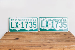 Colorado 1965 License Plate Pair Vintage White CO Wall Hanging Decor - Eagle's Eye Finds