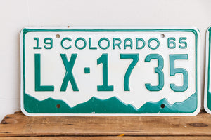 Colorado 1965 License Plate Pair Vintage White CO Wall Hanging Decor - Eagle's Eye Finds