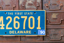 Load image into Gallery viewer, Delaware 1990 License Plate Vintage Blue Wall Decor - Eagle&#39;s Eye Finds

