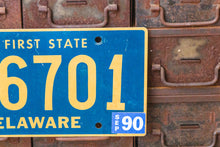 Load image into Gallery viewer, Delaware 1990 License Plate Vintage Blue Wall Decor - Eagle&#39;s Eye Finds
