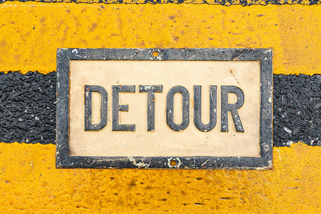 New York Detour Street Sign Vintage Black and White Grungy Wall Decor