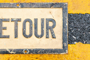 New York Detour Street Sign Vintage Black and White Grungy Wall Decor