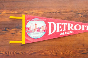 Detroit MI Red Felt Pennant Vintage Michigan Wall Hanging Decor