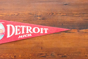 Detroit MI Red Felt Pennant Vintage Michigan Wall Hanging Decor