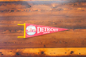 Detroit MI Red Felt Pennant Vintage Michigan Wall Hanging Decor