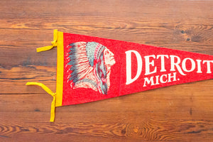 Detroit MI Red Felt Pennant Vintage Michigan Wall Hanging Decor