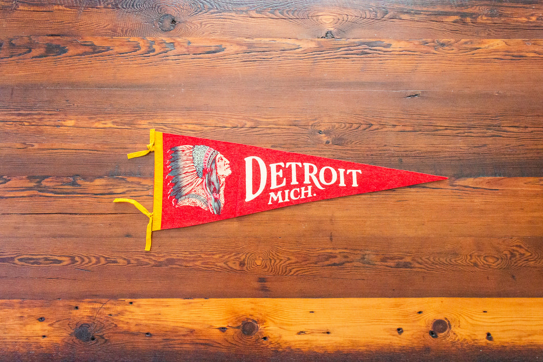 Detroit MI Red Felt Pennant Vintage Michigan Wall Hanging Decor